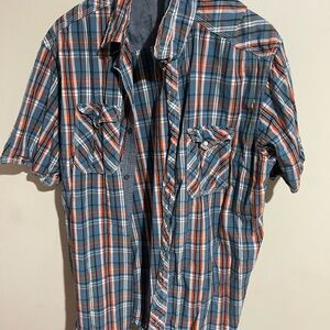 PD&C Men’s Short-Sleeve Plaid Button-Down Shirt in Blue and Orange
